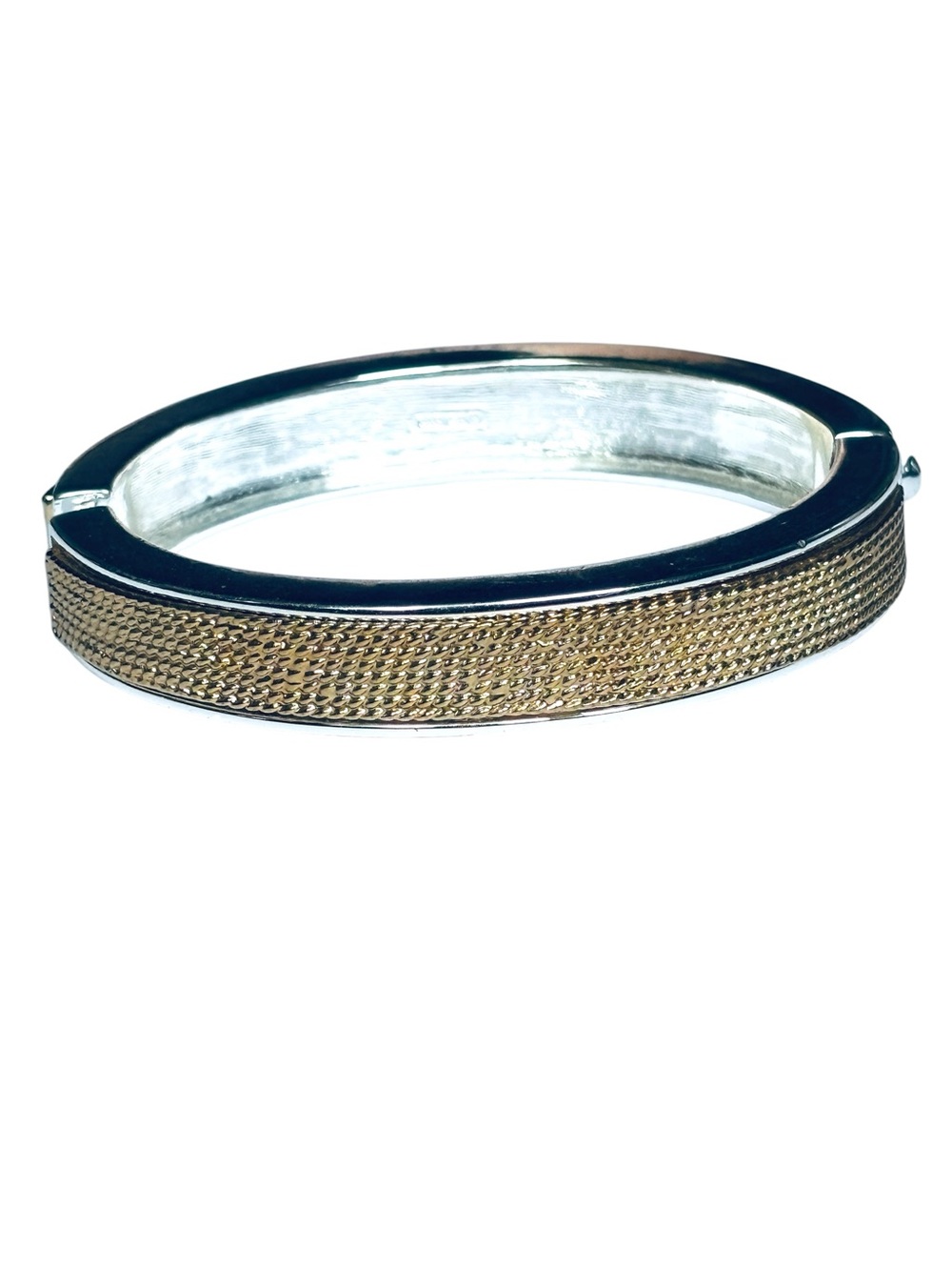 Napier Vintage Signed 80s Gold and Silver Two-Tone Mesh Hinged Bangle Bracelet